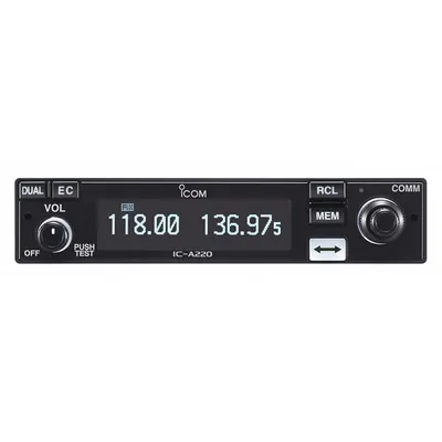 ICOM Transceiver: Aviation, VHF, Analog, 8 W, 110 Channels, Numeric, A220, 118 MHz - Vehicle-Mounted & Desktop Aviation Radios