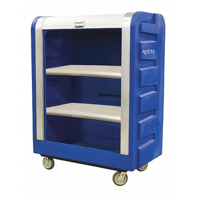 ROYAL BASKET TRUCKS Security Cart: 800 lb, 47 in L x 24 in W Self, 2 Shelves, Blue, No Handle - Roll-Top Plastic Security Carts with Fixed Shelves
