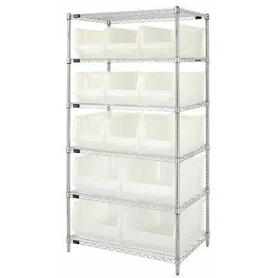 QUANTUM STORAGE SYSTEMS Bin Shelving: 36 in x 24 in x 74 in, 1 Sided, 13 Bins, Open - Wire Stationary Bin Shelving with Open-Front Bins