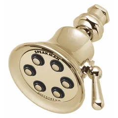 Fixed showerhead with multi-pattern spray options. Constructed of brass with a combo finish. Flow rate is fixed at 2 gpm. Suitable for residential and commercial bathroom installations.