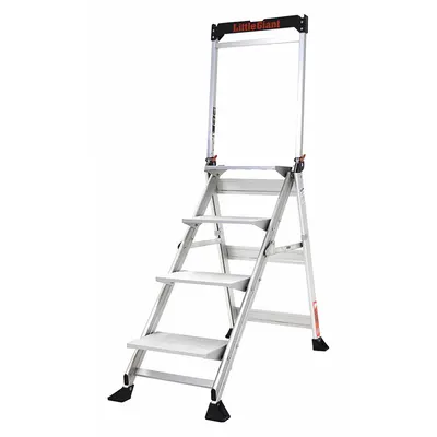 LITTLE GIANT Step Stool: 4 Steps, 4 ft Overall Ht, 375 lb Load Cap, Aluminum - Folding Step Stools