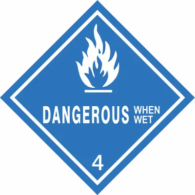 OEM APPROVED VENDOR DOT Container Label: Dangerous When Wet - Class 4: Flammable Solids