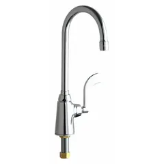 This single-post, deck-mounted bar sink faucet is constructed of cast brass. It features a gooseneck spout and delivers a flow rate of 1.5 gpm. Suitable for commercial bar and kitchen sinks where a high-arc spout is needed for handwashing, glass filling, or light pot filling.