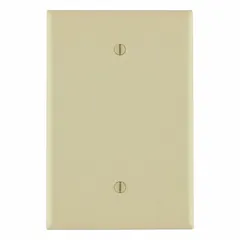 Blank wall plate for covering unused electrical boxes or wiring devices. 1-gang jumbo size in ivory plastic. Suitable for standard residential and commercial installations where a clean, finished cover is needed.