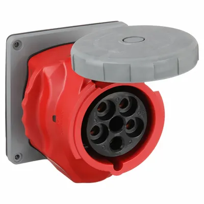 HUBBELL Pin and Sleeve Receptacle: Red, 200/346 to 240/415V AC, Three Phase, 100 A - Washdown-Rated Receptacles
