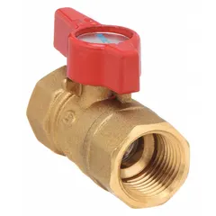 Straight-pattern brass ball valve with female iron pipe (FIP) connections on both ends. Equipped with a lever handle for manual on/off flow control. Rated for a maximum cold working pressure of 600 psi. Suitable for use in plumbing, HVAC, and industrial water systems.