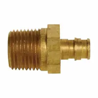 Brass expansion barbed tube fitting with 3/4 in ID barbed end and 3/4 in NPT male thread. Designed for PEX-A tubing using the expansion connection method. Suitable for connecting PEX tubing to threaded pipe in plumbing and hydronic systems
