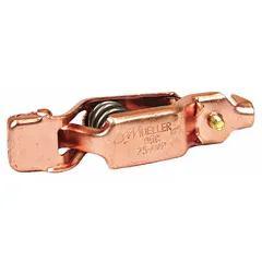 This alligator clip is a bonding and grounding clamp constructed of brass. It is used for establishing temporary electrical grounding connections during maintenance, testing, or installation of industrial equipment.