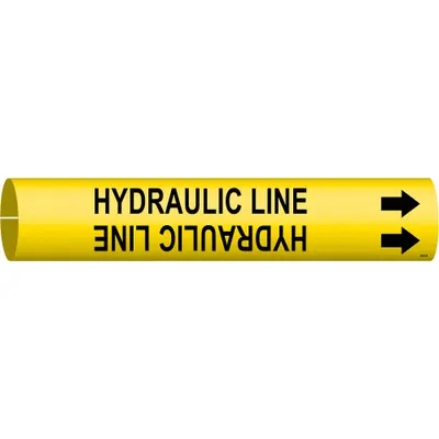 BRADY Pipe Marker: Hydraulic Line, Yellow, Black, Fits 1 1/2 to 2 3/8 in Pipe O.D. - Hydraulic Line Snap-On Pipe Markers