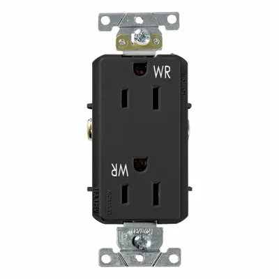 LEVITON Decora Plus Duplex Receptacle Outlet: Duplex, 5-15, Black, 125V AC, 15 A - General Purpose Receptacles