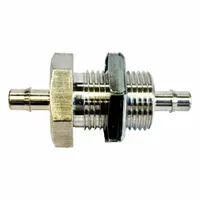 This aluminum barbed tube fitting connects two tubes of the same inner diameter for low-pressure fluid or air lines. With a 3/8 in ID and 2 5/32 in overall length, it provides a secure, leak-resistant joint in pneumatic or instrumentation systems