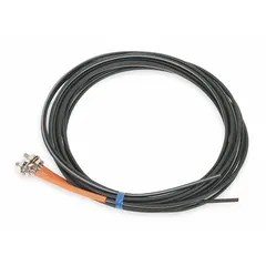 Through-beam fiber optic cable with M4 screw head and 2 m cable length. Designed for use with fiber optic sensors to detect objects as small as 0.005 mm. Suitable for precision detection tasks such as part presence verification and edge detection in automated systems.