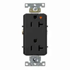 This duplex receptacle features an isolated ground design to reduce electrical noise for sensitive equipment. Rated 125V AC and 20 A with a 5-20 configuration. Suitable for commercial and industrial environments requiring clean power.