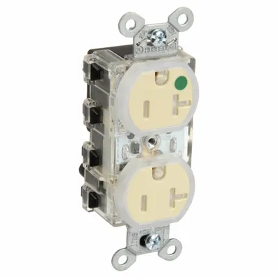 HUBBELL Snapconnect receptacle: Hospital Grade, Duplex, 5-20R, Ivory, 125V AC, 20 A - General Purpose Receptacles