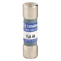 Midget time-delay cylindrical fuse rated 4 A at 125 V AC. Dimensions 13/32 in x 1 1/2 in. Indicating feature provides visual indication of blown fuse. Used for overcurrent protection in industrial equipment such as motor circuits and control panels.