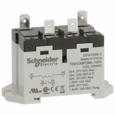 SCHNEIDER Enclosed Power Relay: DIN-Rail & Surface Mounted, 30 A Current Rating, 120V AC - Combination DIN-Rail & Surface-Mounted Relays