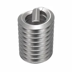 Free-running helical insert with tanged tang for easy installation. Made from 18-8 stainless steel with tensile strength of 200,000 to 250,000 psi. Used to repair or reinforce tapped threads in metal components. Supplied in a 500-piece pack.