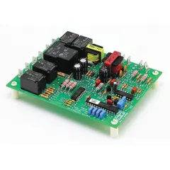 Hot surface ignition module for gas-fired heating equipment. Controls ignition sequence by energizing a silicon carbide or nitride igniter and verifying flame presence via a sensor. Used in commercial furnaces, rooftop units, and industrial heaters.