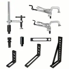 Fixturing kit for use with modular welding tables. Includes (4) UDN5150 Inserta Clamps. Used for positioning and clamping workpieces during welding, assembly, and fabrication tasks.