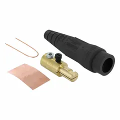 Male plug from the 18 Series with a single set screw termination. Rated 600V AC/600V DC and 400 A. Black housing. Used for high-current industrial electrical connections such as power distribution, large motors, and switchgear.