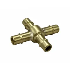 This stainless steel barbed cross fitting connects four tubes of equal inner diameter, providing a branch point in fluid or pneumatic systems. It is suited for low-pressure transfer lines and industrial plumbing where push-on hose connections are required. The 1/2 inch ID connections accommodate tubes of the same size.