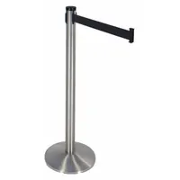 RETRACTA-BELT Barrier Post with Belt: Black, No Pattern, No Legend, 10 ft Belt Lg, Silver (MPN 300SS-BK)