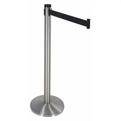 RETRACTA-BELT Barrier Post with Belt: Black, No Pattern, No Legend, 10 ft Belt Lg - Solid-Color Retractable Belt Post Barriers