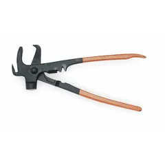 This wheel weight tool is designed for installing and removing wheel weights during tire balancing on automotive and light-truck wheels. It features a steel construction with a plastic handle and an overall length of 10 inches, providing leverage for precise placement. Suitable for use in service shops and maintenance facilities.
