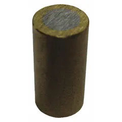 Encased cylindrical alnico magnet with 3/16 in outside diameter and 0.375 in thickness. Provides 0.35 lbf maximum pull force. Suitable for light-duty holding, positioning, or retrieval of ferrous parts in industrial fixturing, sensing, or magnetic separation applications.