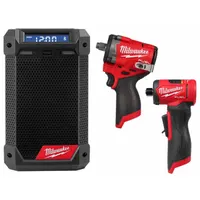 MILWAUKEE Tool Combination Kit: 3 Tools, Die Grinder/Impact Wrench/Radio, 12 V DC Volt, Tool Only (MPN 2951-20, 2563-20, 3485-20)
