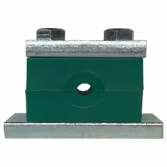 Steel clamp with polypropylene cushion for single-line applications. Ribbed bore design dampens vibration and noise in industrial piping systems. Compatible with manufacturer part number HM3008SGRG.