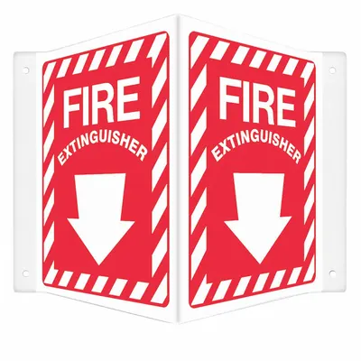 CONDOR Safety Sign: PETG, Mounting Holes Sign Mounting, 12 in x 14 in Nominal Sign Size - V-Shape Projection Fire Extinguisher Signs