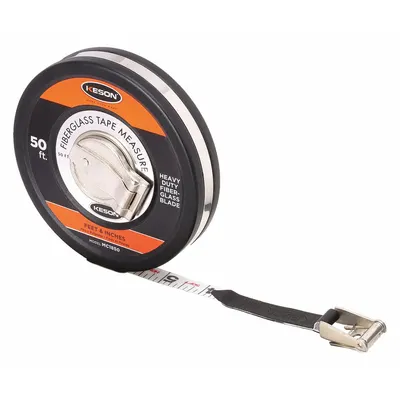KESON Long Tape Measure: Manual, MC-18-50, SAE, 50 ft, 1/8 in, Stainless Steel - Closed-Reel Long Tape Measures