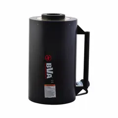 The BVA HYDRAULICS HUC6006 is a lightweight hollow ram with a nominal capacity of 60 tons and a 6-inch stroke. The center hole allows a rod or cable to pass through, making it suitable for tensioning, pulling, and lifting applications. It is part of the HUC series with a 2.13-inch type designation.