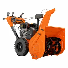 This ARIENS gas-powered snow blower is equipped with a 4-cycle Ariens engine and variable speed settings. Designed for clearing snow from driveways, sidewalks, and pathways, it features a 200° chute turning radius for precise snow discharge direction.