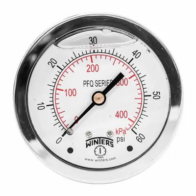 WINTERS Panel-Mount Pressure Gauge: Front Flange, 0 psi to 60 psi, 2 1/2 in Dial - Front-Flange Panel-Mount with Brass/Bronze Wetted Parts