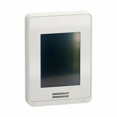 This 3.5-inch LCD resistive touch HMI from the Harmony GTO series operates on 24V DC and supports Modbus communication. It provides an operator interface for monitoring processes and inputting commands in industrial automation applications such as packaging, material handling, and HVAC systems.