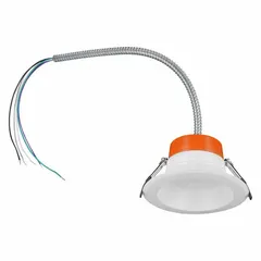 Downlight: 6 in Dia, 1,100 lm_1,500 lm_2,000 lm, 3000K/3500K/4000K/5000K, 24 W, 120 to 277V AC (MPN RT65AS2000UNVD9SC8WHTAA/62808). Key specifications — attr1262125: White; attr1262104: SYLVANIA; attr1262130: Baffle; attr1262107: Yes; attr1262116: 14 CFL; attr1262128: 3000K; attr1262094: 120 to 277V AC.