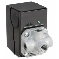This pressure switch is designed for use in reciprocating compressors. It monitors and controls air pressure by opening or closing electrical contacts, ensuring the compressor operates within safe pressure limits. Suitable for industrial pneumatic systems requiring consistent pressure regulation.