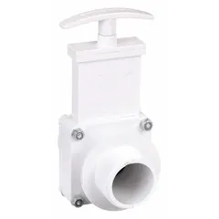 This PVC gate valve features a rising stem and solid wedge design for positive shut-off in on/off flow control applications. Rated for 45 psi CWP, it has FIPS x MIPS threaded connections and a lever handle. Suitable for general-purpose water and low-pressure fluid systems where corrosion resistance is required.