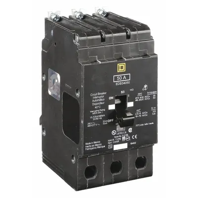 SQUARE D Miniature Circuit Breaker: 50 A, 277/480V AC, Three Phase, 18kA at 277/480V AC - EDB & EGB Series, Bolt-On Square D Miniature Circuit Breakers