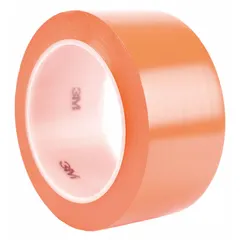 Solid orange vinyl tape, 2 in x 108 ft, 5.2 mil thick. No legend. Used for marking walkways, hazard areas, and storage zones in industrial facilities.