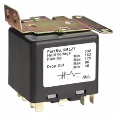 This fixed-potential relay is designed for HVAC and industrial control circuits where switching based on a preset voltage threshold is required. It features a SPST contact form, a coil voltage of 332V AC, and a maximum drop-out voltage of 90V AC. The relay can be mounted in any position.