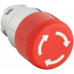This Dayton mushroom-head push-button operator features a maintained action and a metallic red operator. Designed for 22 mm panel mounting, it is suited for industrial control panel applications requiring a latching or maintained switching function.