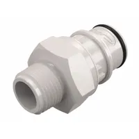 Quick Connection Coupling: Straight, 3/8 in Pipe Size, Quick-Disconnect Coupler x NPT, Polysulfone (MPN HFC24635)