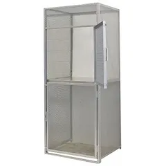 This HALLOWELL bulk storage locker starter is constructed of expanded metal for visibility and ventilation. It includes two side panels and is configured as 2 tiers and 2 units wide. The padlock hasp allows for lockable security. Typical applications include organized storage of tools, parts, or inventory in industrial facilities, warehouses, and maintenance shops.