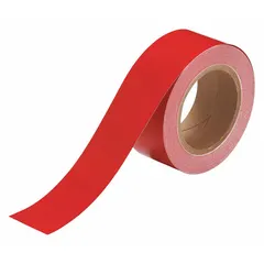 This red vinyl pipe marking tape is used for color-coded banding to identify pipe contents in industrial facilities. The tape is non-reflective, 2 inches wide, and supplied in a 90-foot roll (1,080 inches total length). It is designed for durable identification of pipes carrying fire-quenching fluids or other critical process lines.