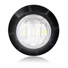 This compact round LED courtesy light operates at 12.8V DC and features a white LED with a bullet connector for electrical connection. Designed for surface mounting, it provides illumination for interior or exterior areas on vehicles, trailers, and industrial equipment where space is limited.