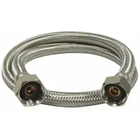 Faucet connector with 5/16 in inside diameter and 20 in hose length, rated for 250 psi. Constructed with a PVC hose tube and stainless steel cover. Meets UPC standards. Used in plumbing systems to connect shut-off valves to faucets