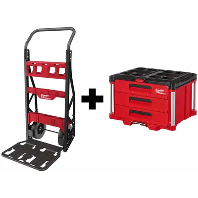 MILWAUKEE PACKOUT Cart and Tool Box: Polymer, Black/Red - PACKOUT Rolling Tool Box Sets